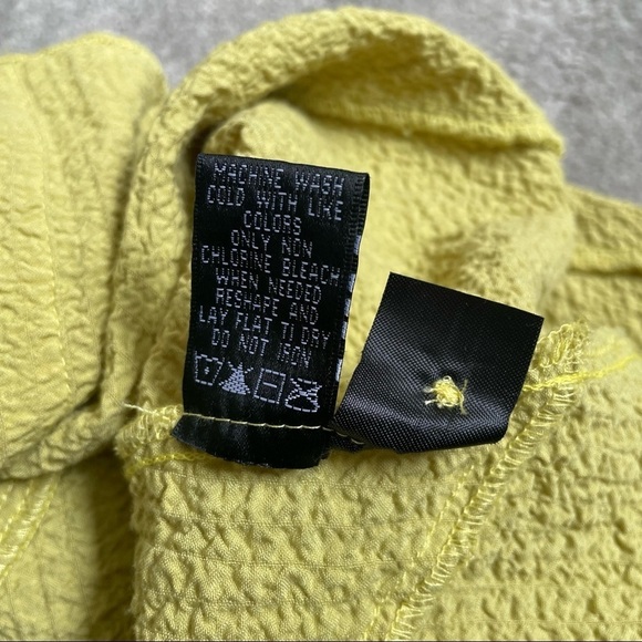 Toofan Lagenlook Pale Yellow Textured Asymmetric Hem Button Down Tunic Top EUC M - Picture 7 of 8